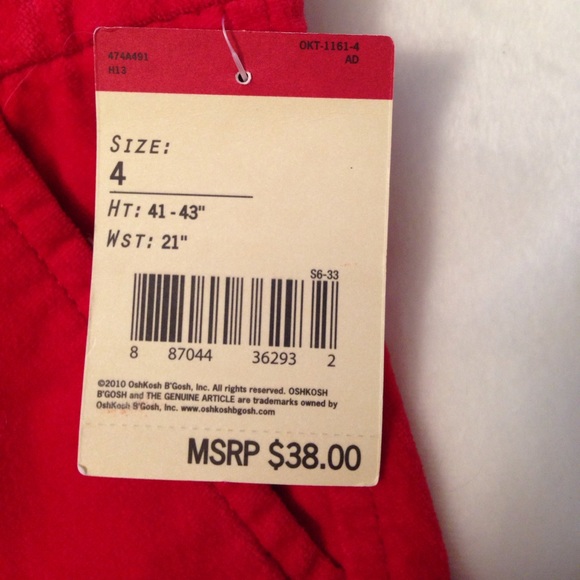 NWT OshKosh red velvet girls pants. Size 4. - Picture 3 of 3